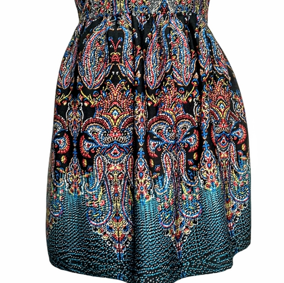 BeBop Black Paisley Boho Large Sleeveless Mini Dress - Picture 4 of 12